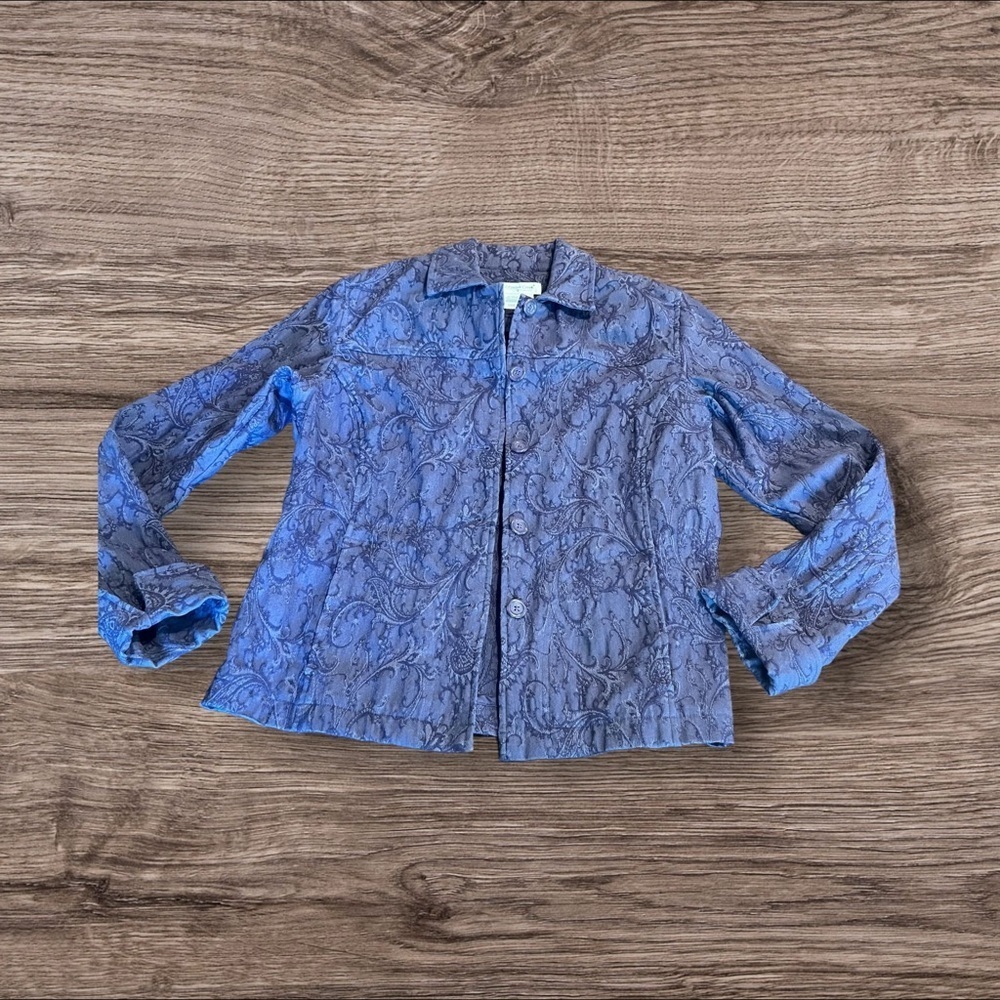 Coldwater Creek Purple Textured Floral Blazer Jacket Size Small